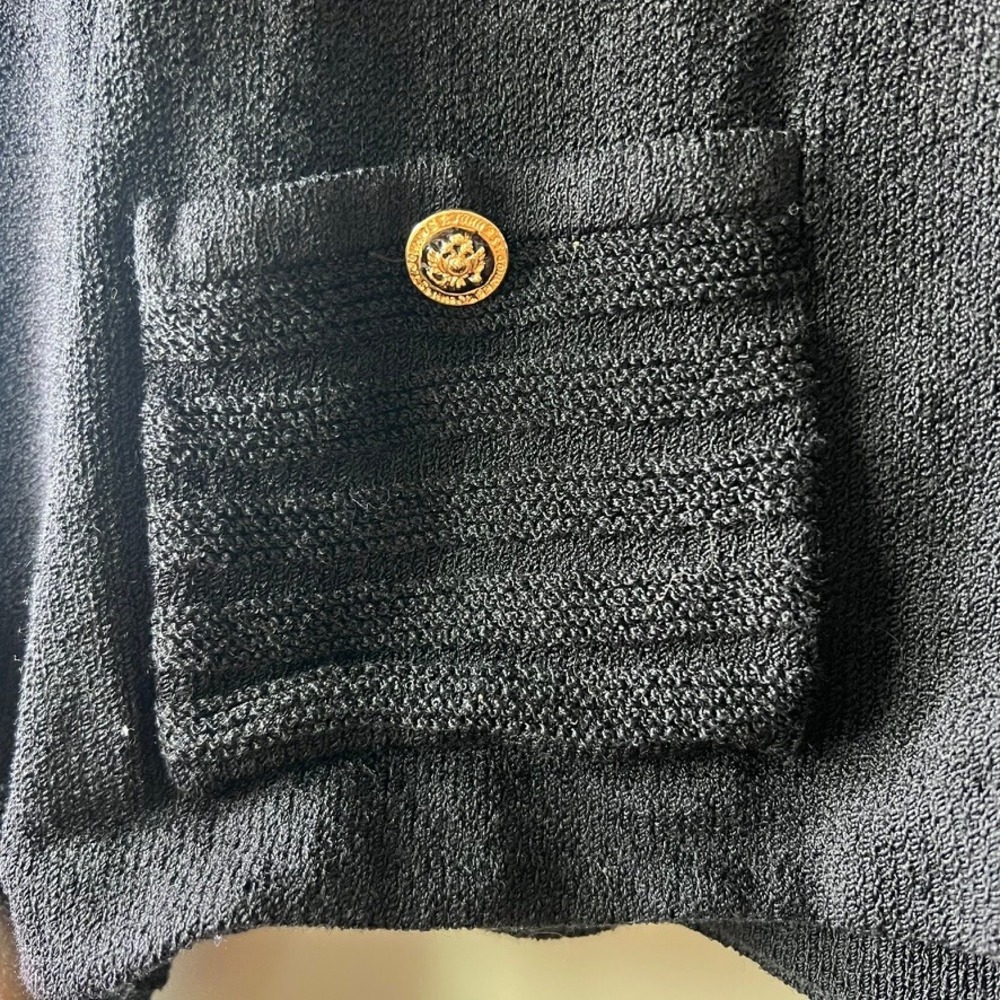 ST JOHN BY MARIE GRAY Women's Black Knit Cardigan Gold Button Pockets‎ Size 2 - Picture 5 of 10